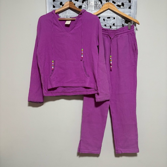 Lisa Todd Pool Side Purple Gauze Hooded Beaded Lounge Set NWT - Picture 1 of 9